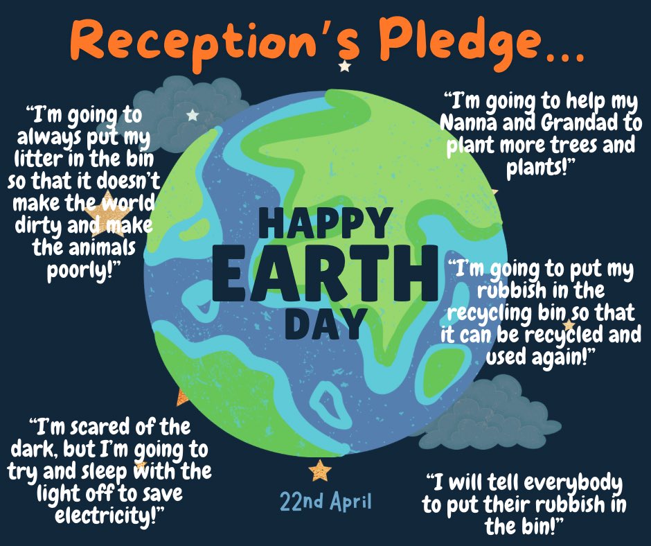 Reception have been busy making their pledge for #EarthDay2024 🌍♻️🌱 We want to look after our amazing planet and this is what we’re going to do…