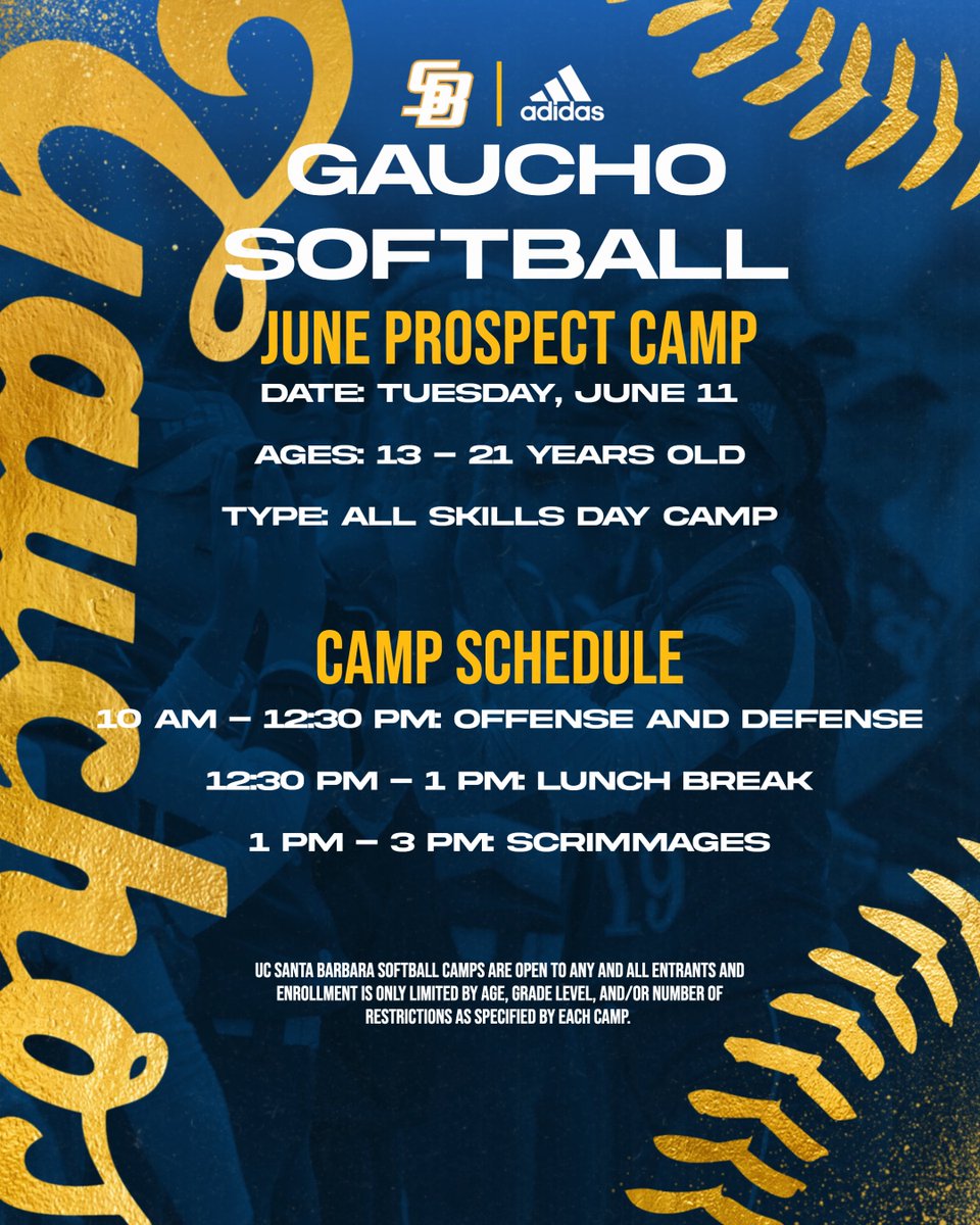 Camp season is right around the corner! Don't wait to sign up, space is limited! 🔗 ucsbsoftballcamp.totalcamps.com/About%20Us #GoGauchos