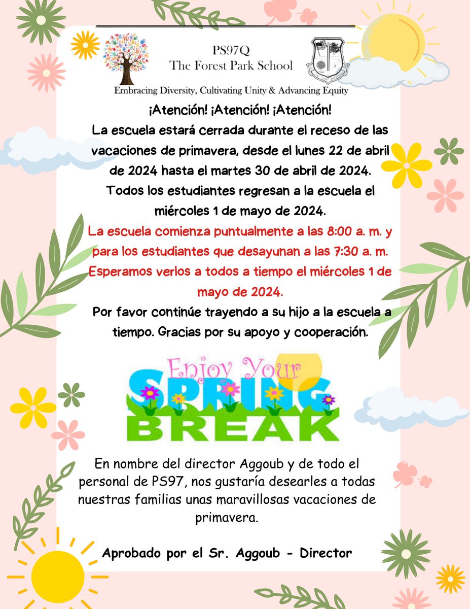 Happy Spring Break!!! @DOEChancellor @NYCSchools @D27NYC @D27PreKCenters @NYCMultilingual @DC37nyc @CSforAllNYC @27_csa @UFT @QSNYCDOE
