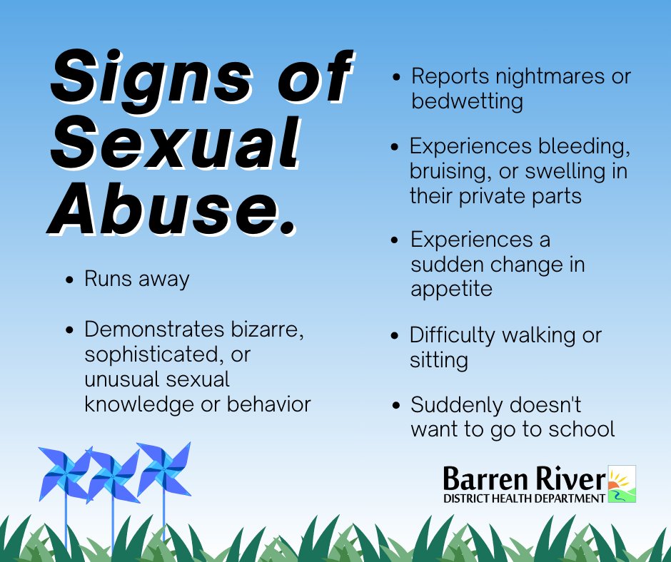 TW: Signs of child abuse. #ChildAbusePreventionMonth Do you know the signs of abuse? Abuse is commonly physical, emotional or sexual and can be spotted in different behaviors or appearances. If you suspect abuse near you, call the (877) 597-2331 or 911 in an emergency. 💙