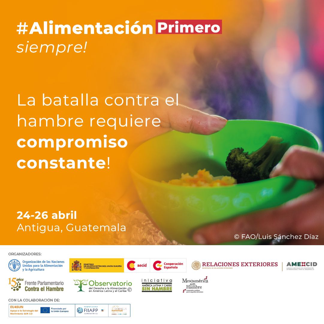 Del 24 al 26 de abril, en el @CFCEAntigua, los parlamentos y la academia de #Iberoamérica, junto con la cooperación internacional, se unen para actuar por poner la 
#AlimentaciónPrimero.

Apoyan: @FAOAmericas @AECID_es @AMEXCID @FIIAPP #MesoaméricaSinHambre @ALCsinhambre