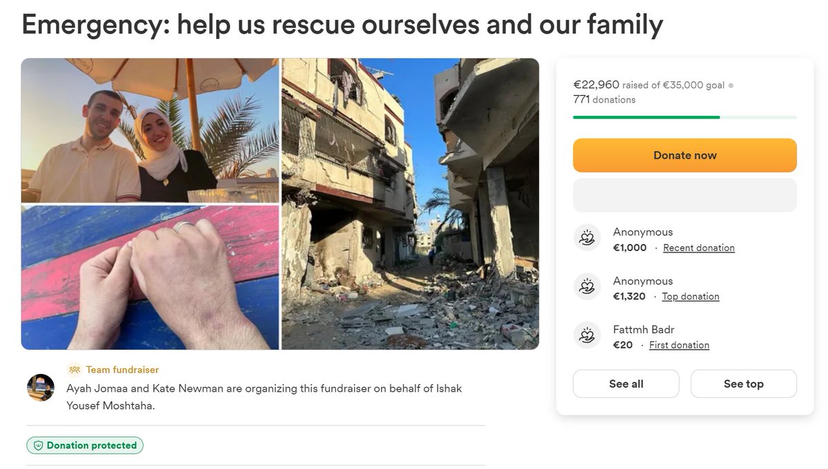 imagine having your wedding during a genocide and not knowing if youre going to die soon or survive, this is aya and mohammeds reality. they are very close to 23k can we get them past that goal? 🇵🇸➡️ gofundme.com/f/aya-mhmd-new…