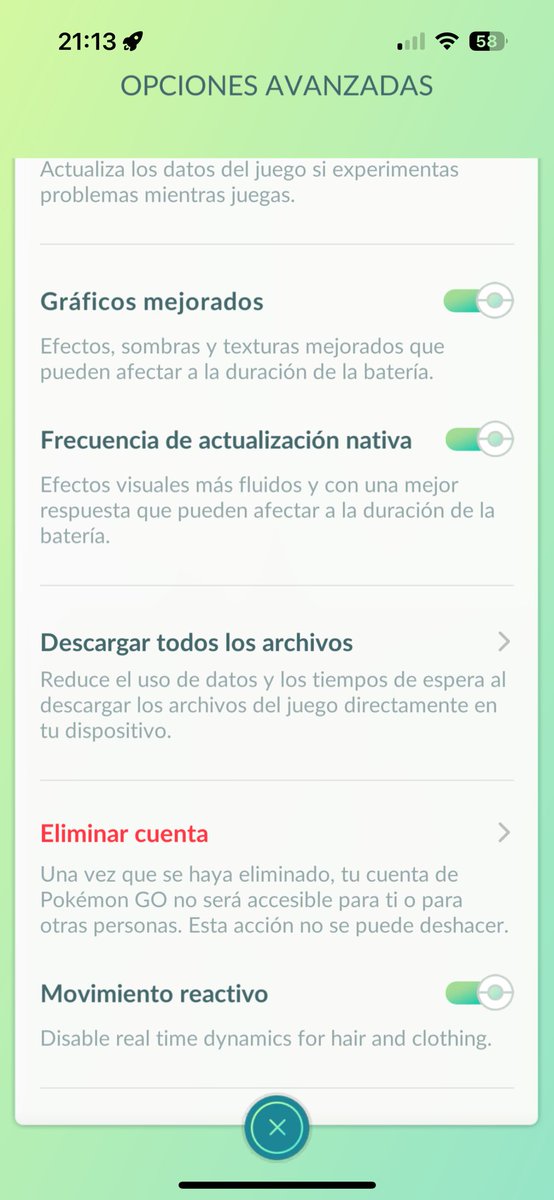 Si queréis que el juego vaya más fluido con el tema de biomas, desactivar la frecuencia nativa, desactivar gráficos mejorados, descargar todos los archivos y desactivar la opción de movimiento retroactivo. (Lo contrario a lo que tengo yo en mi imagen vamos) #PokemonGo