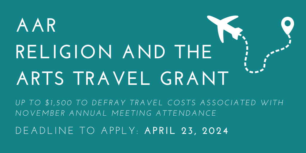 Tomorrow is the deadline to apply for our Religion and the Arts Travel Grant program which awards a graduate student studying religion and the arts up to $1,500 to defray travel costs associated with attending the AAR November Annual Meeting. Apply now! aarweb.org/AARMBR/AARMBR/…