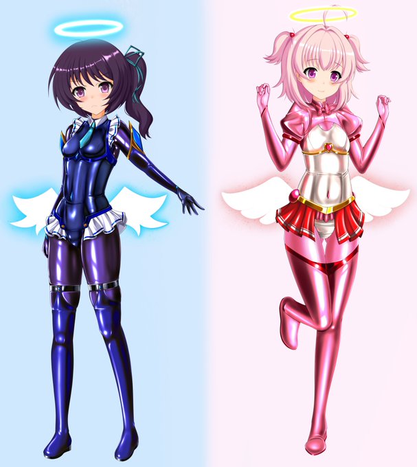 オリジナル魔法天使
ジブリールテイストの衣装のオリキャラです!
主人公ポジのピンクの優しい女の子とそのバディでツンデレの青い娘の二人を描きました🥰
天使の力で戦う魔法少女みたいなやつです😇 