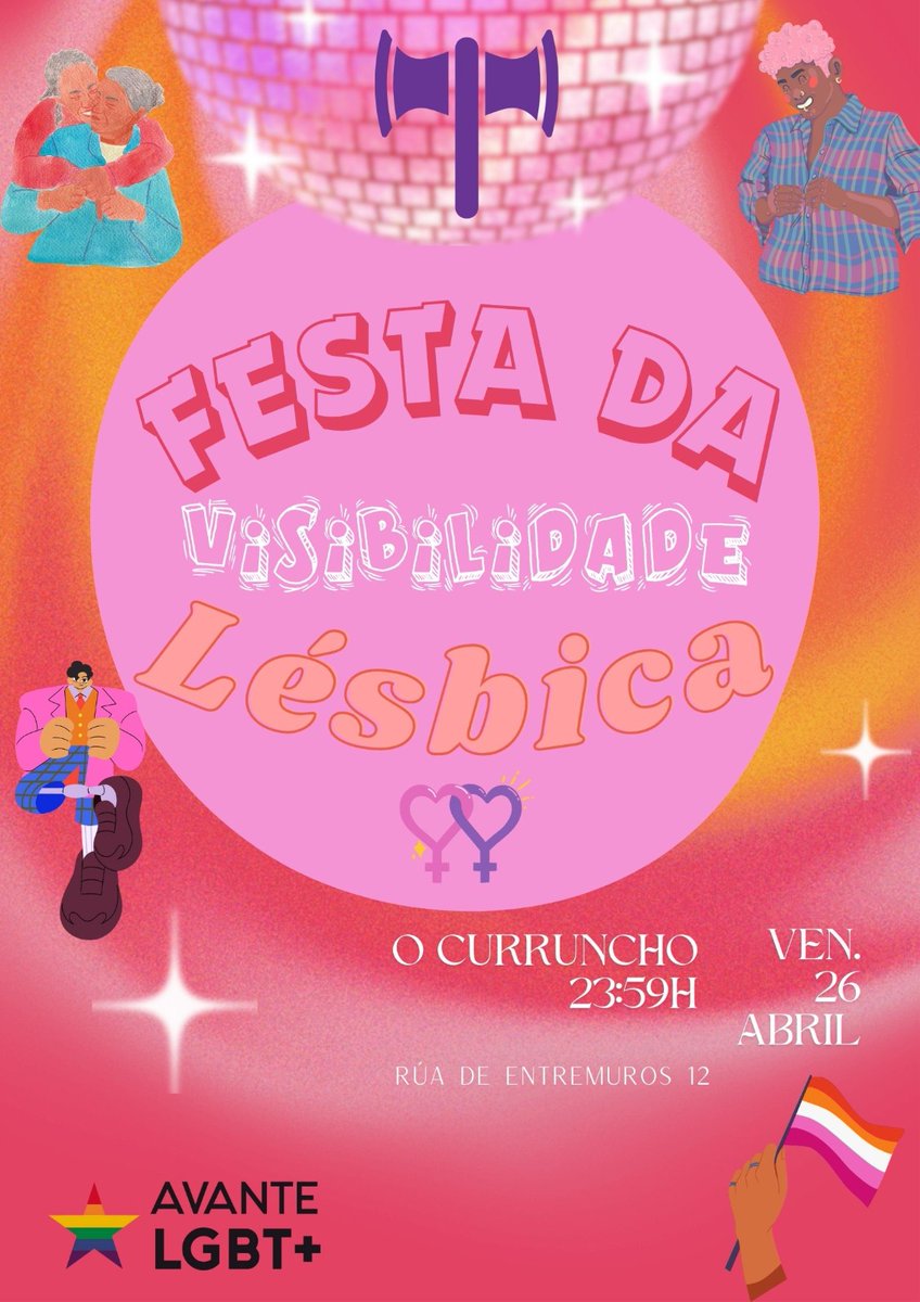Moi boas Lesbianas! Este venres 26 de abril, día da Visibilidade Lésbica, celebrámolo no Curruncho a partir das 23:59. Animádevos a vir coas vosas amigas!