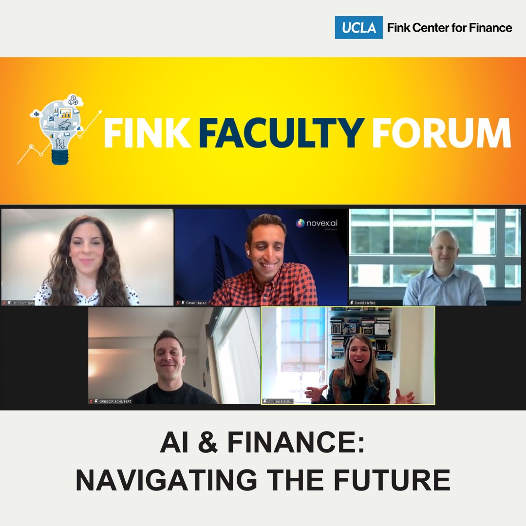 UCLAFinkCenter's tweet photo. Last month, we hosted a webinar discussing how AI and Finance are intricately linked, with AI technologies transforming various aspects of the financial sector. Special thanks to our panelists for contributing to this engaging discussion with incredible @uclaanderson experts. https://t.co/Mj2vAh71EH