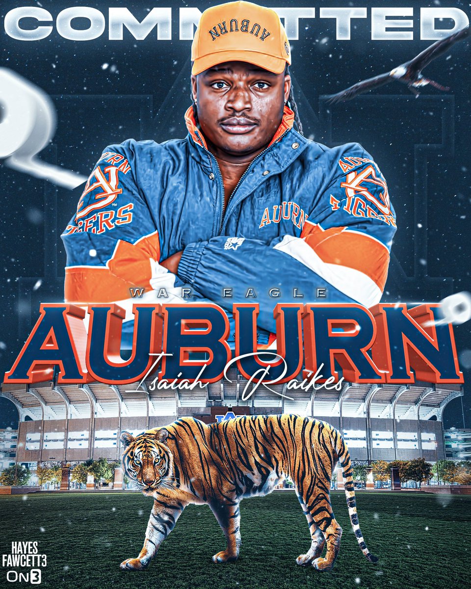 Hayesfawcett3's tweet photo. BREAKING: Former Texas A&M and USC DL Isaiah Raikes has Committed to Auburn, he tells @on3
The 6โ1 315 DL will have 1 year of eligibility remaining
โThe plains is the crib! War DAMN Eagle ๐ฆ
๐๐งก #SECbabyโ
https://t.co/Afjkm4JIn9 https://t.co/OTHvOhBvYg