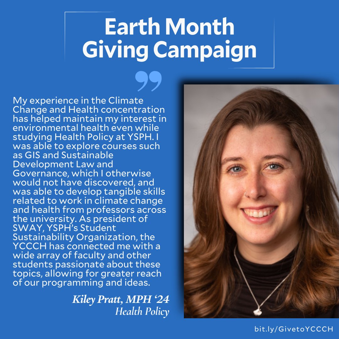 Hear from Kiley Pratt, a current MPH student in the Climate Change and Health concentration, about her experience at YCCCH. The first $20,000 in donations will be matched by anonymous donors. Please consider making a donation at bit.ly/GivetoYCCCH.