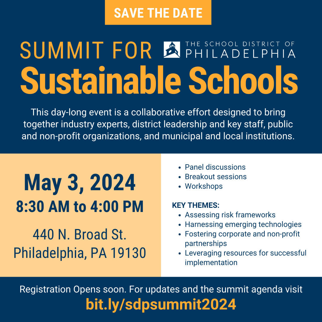 We're thrilled to invite you to our Summit for Sustainable Schools, where experts from various sectors will explore how Environmental, Social, and Governance principles shape public education. Join us: bit.ly/sdpsummit2024 #PHLED