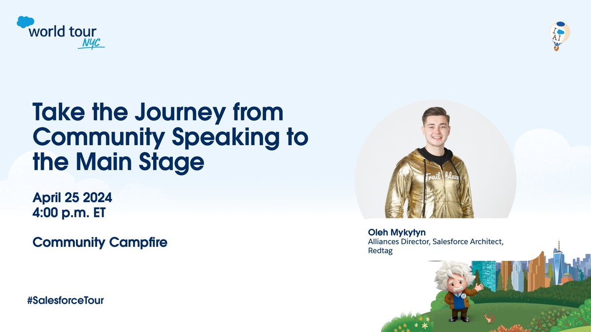Already, this Thursday I'm speaking at the @salesforce NYC WorldTour. Excited to share how #TrailblazerCommunity can lead you to the main stage. Can't wait to see y'all very soon 💛