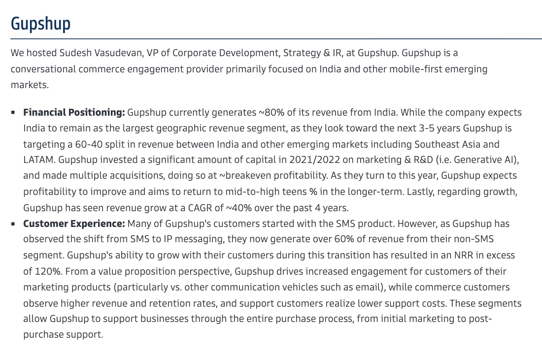 Goldman's note on Gupshup: