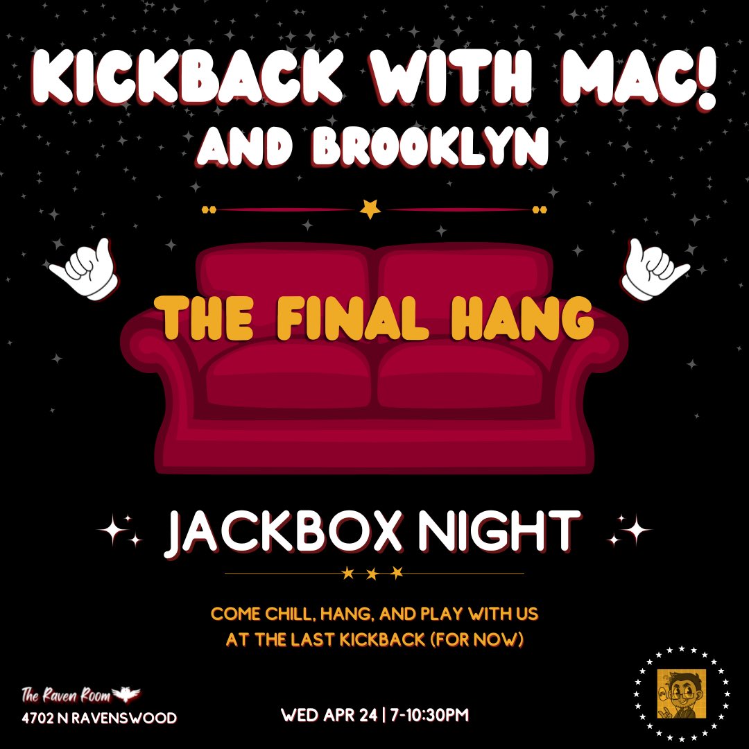 Surprise! And goodbye :( KickBack is returning this Wednesday for one final hurrah and farewell. @brooklynborbie is cohosting for an epic Jackbox game night! The more the merrier :) Thanks to all of you who have supported the revival of KB. I loved every moment with you