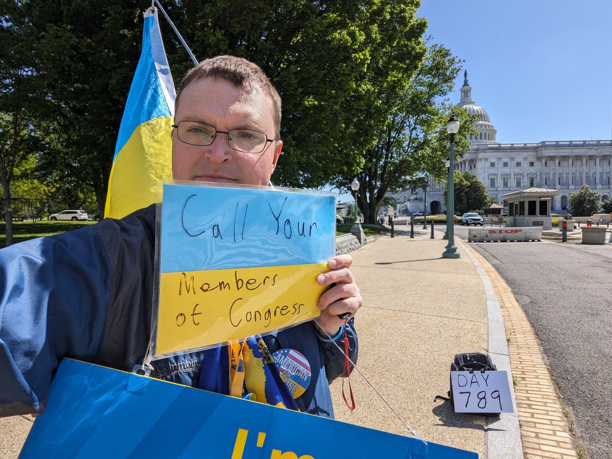 I am here at Constitution Ave NE and Delaware Ave NE by Russell Senate Office Building from 2-5pm today. Tomorrow is the Senate procedural vote, so tomorrow we will be here starting here at 9am. Call your Senators and tell them to vote yes on military assistance for Ukraine.