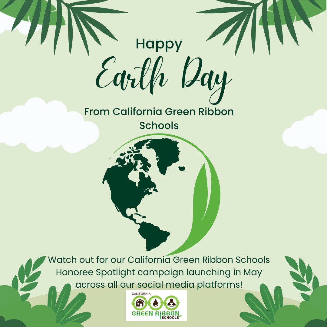 Happy #EarthDay! 🌎 @CAGreenRibbon Schools are leading the way in environmental stewardship. Help celebrate their achievements in May during the California Green Ribbon Schools Honoree Spotlight campaign. Learn more about the award and apply at: cde.ca.gov/ls/fa/sf/green…