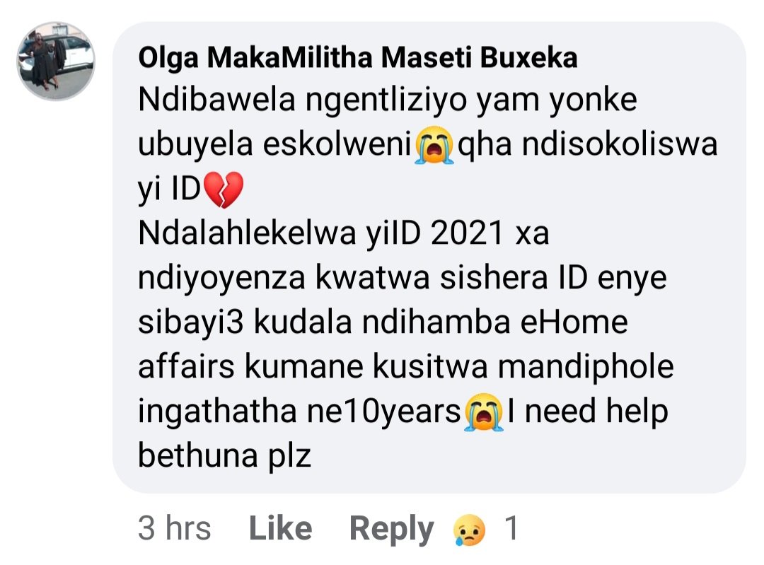 @HomeAffairsSA Please assit this lady. She wants to study, but you are not giving her an ID after she lost it in 2021. Some people commit suicide because of this. How will she even vote without an ID? @CyrilRamaphosa @PresidencyZA

#CollectYourID #SmartIDCard #DHAServiceDelivery