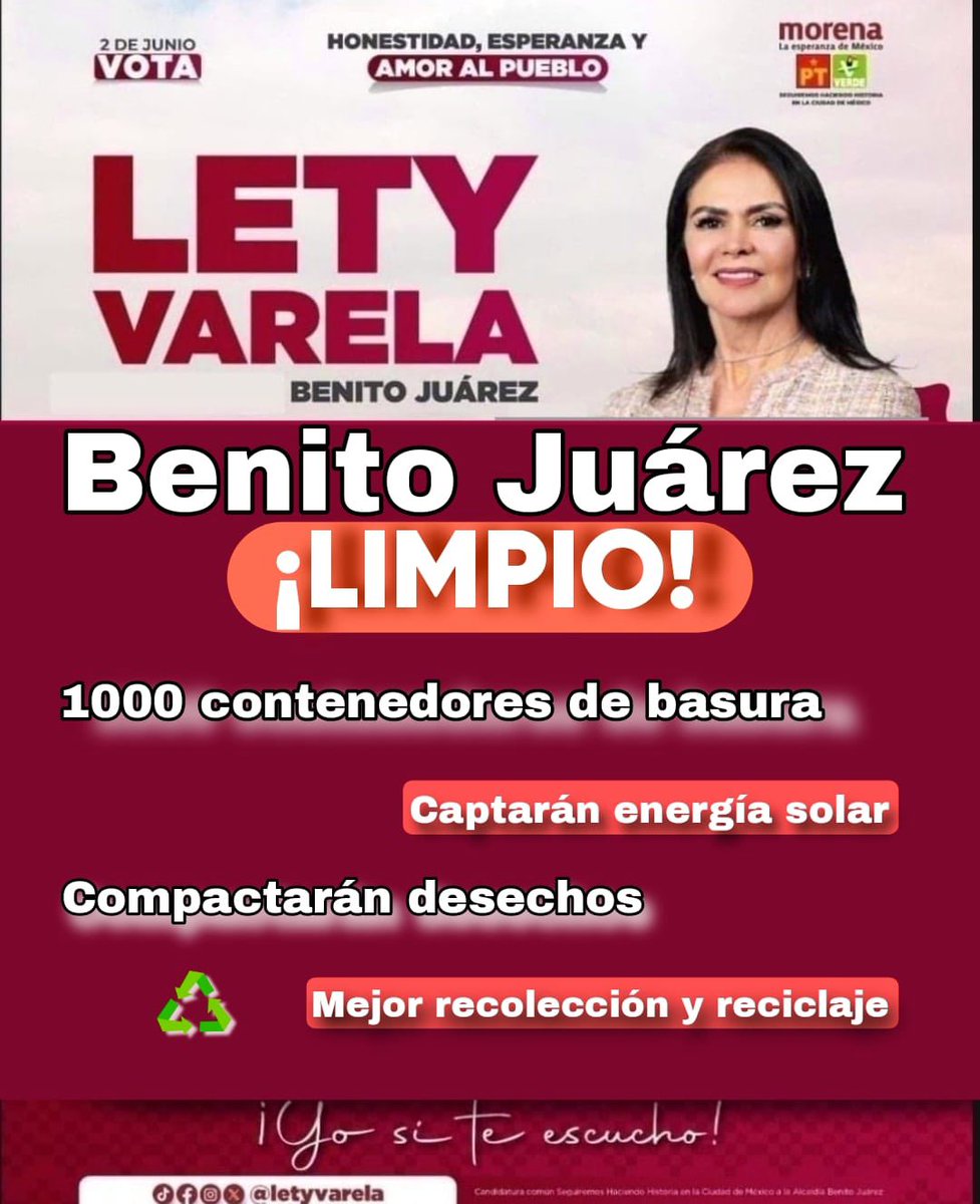 📌L@s vecin@s y la población flotante de 2 millones de personas, producimos al día 684 ton de residuos sólidos en #BenitoJuarez ¡Y en las calles no hay botes! En un año, pondré 1000 contenedores ☀️Captarán energía 🗑️Compactarán desechos Seremos la Alcaldía más limpia en #CDMX