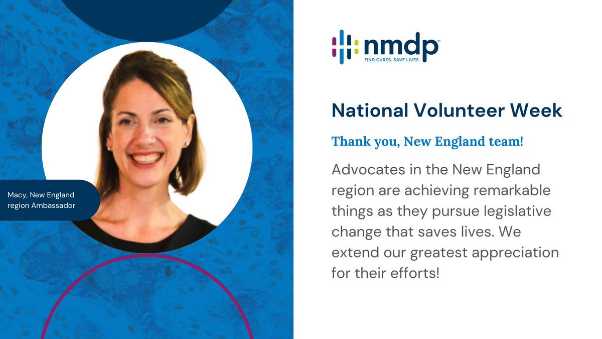 NMDP_advocacy's tweet photo. Our advocacy ambassadors help lead the way for public policy change impacting our patients, donors and caregivers. We thank you, ambassadors, Macy in Mass. and Amanda in Connecticut for leading the New England region – CT, NH, MA, ME, RI, VT.  #NationalVolunteerWeek https://t.co/MPupcwVkXN