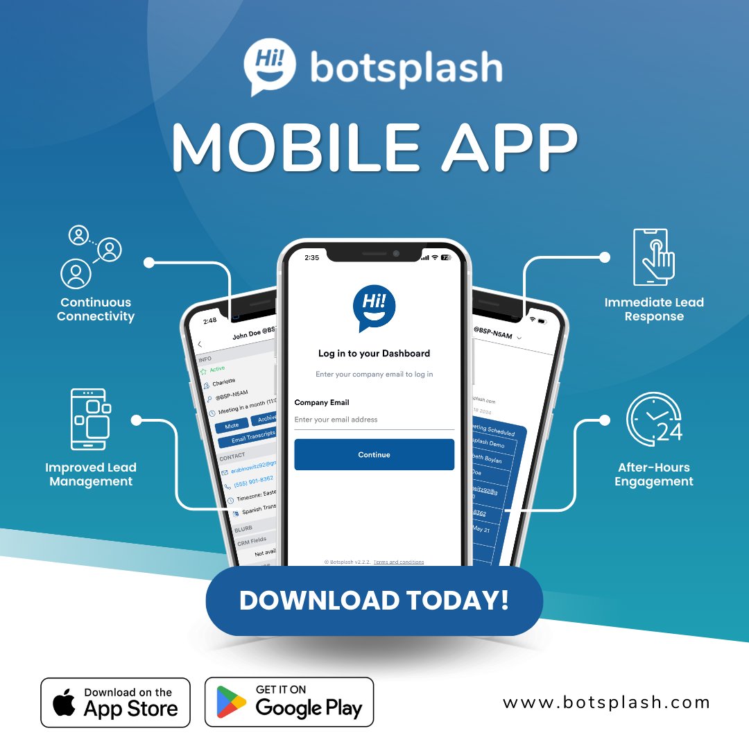 Download the Botsplash Mobile App today to manage customer interactions seamlessly — anytime, anywhere.

Download on iOS: apps.apple.com/us/app/botspla…
Download on Google Play: play.google.com/store/apps/det…
--
#MobileApp #CustomerEngagement #LeadManagement #AlwaysConnected