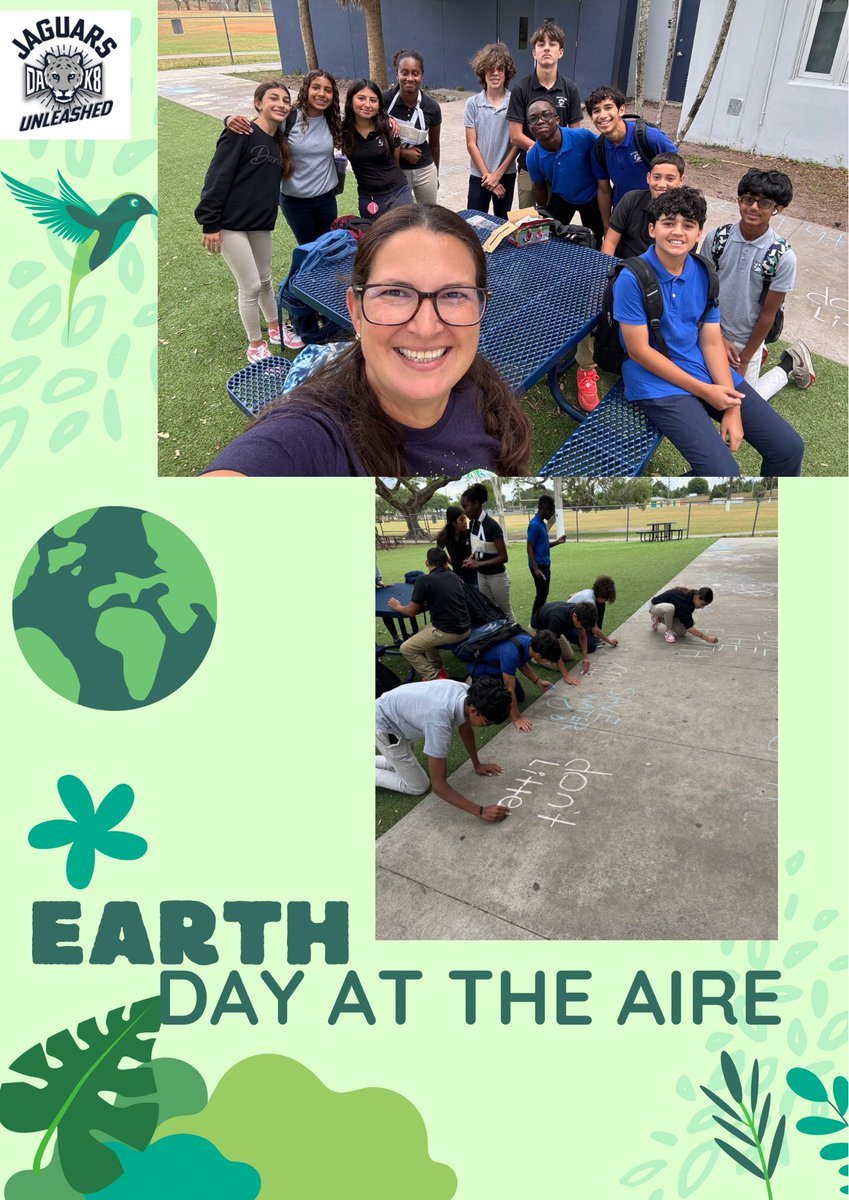 Ms Miranda’s middle school science class participated in Planet vs Plastics Zoom Webinars & decorated our campus with some Earth Day Chalk Art #MDCPSEarthday2024 #dak8Yourbestchoice #YourBestChoiceMDCPS #jaguarsunleashed @DevonAireK8 @MDCPS @MDCPSSouth @SuptDotres @MDCPSSci