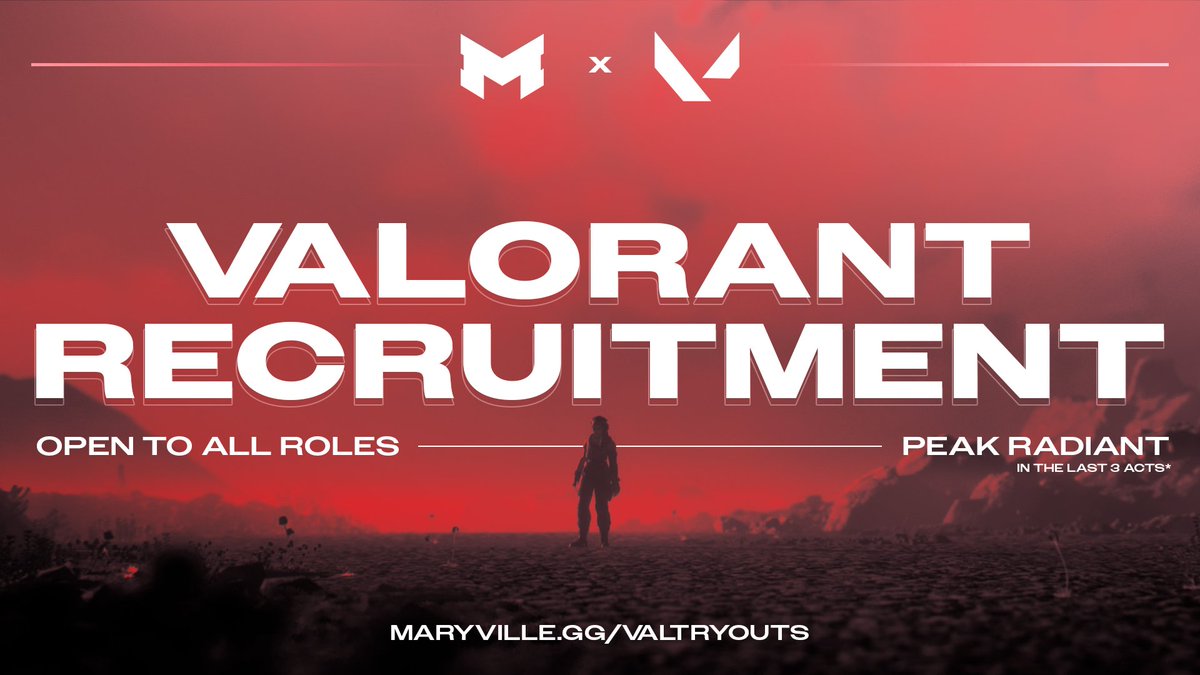 Maryville Valorant Recruitment for the Fall 2024 semester is here! 💫 Open to all roles 💫 Peak Radiant in the last 3 seasons 💫 maryville.gg/valtryouts Any additional questions please contact @MatthewCElmore