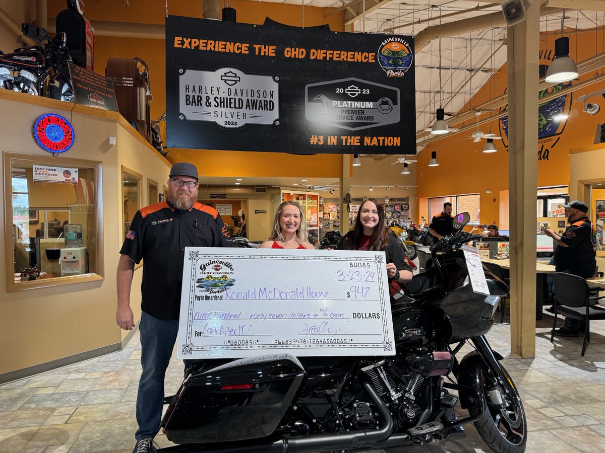 🏍️💨 Thanks to Gainesville Harley Davidson for hosting the Get After It Performance & to everyone who attended. 🎉🔥 You helped raise a fantastic $947 for the House & helped keep families close during challenging times. 🏡❤️ #KeepingFamiliesClose #forRMHC