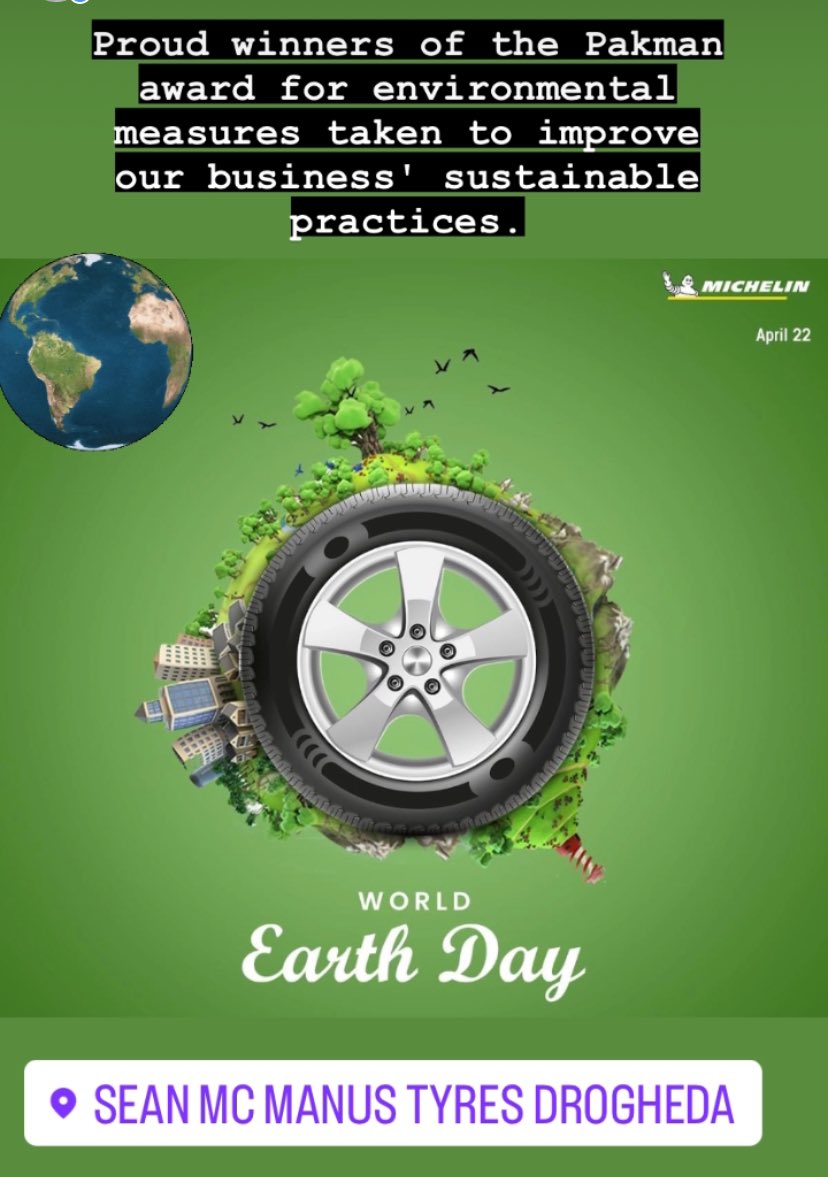 At Sean McManus Tyres, we’re more than just a leading tyre service provider; we’re pioneers in environmental stewardship within the tyre industry. Our recent accolade as ‘Tyre Champion’ at the 2023 Pakman Awards stands as a testament to this commitment. #EarthDay