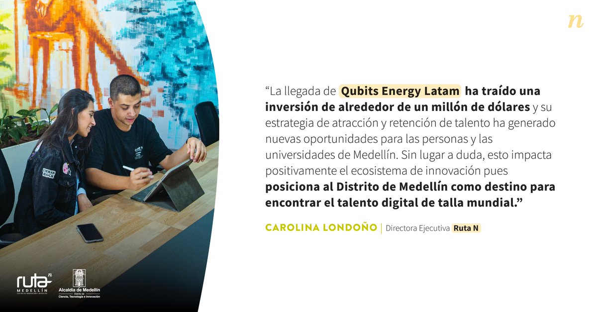 ¿Innovación energética en Medellín? ¡Con la llegada de Qubits Energy Latam, la ciudad se consolida como epicentro! ☀️ El aterrizaje de esta empresa ha traído una inversión aproximada de 1.3 millones de dólares y una estrategia de atracción talento: shorturl.at/zKT14