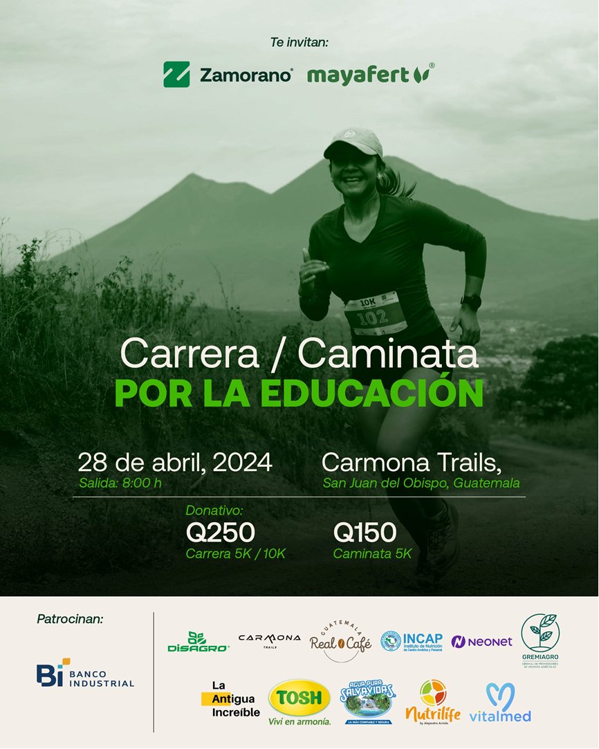 ¡Cada paso suma! 🏃‍♀️ Participa en la carrera / caminata #PorLaEducación el domingo 28 de abril en Carmona Trails #Antigua Todos los fondos recaudados serán para becar estudiantes de #Guatemala con excelencia académica y escasos recursos en @EAPZamorano 👉bit.ly/3TMwf6y