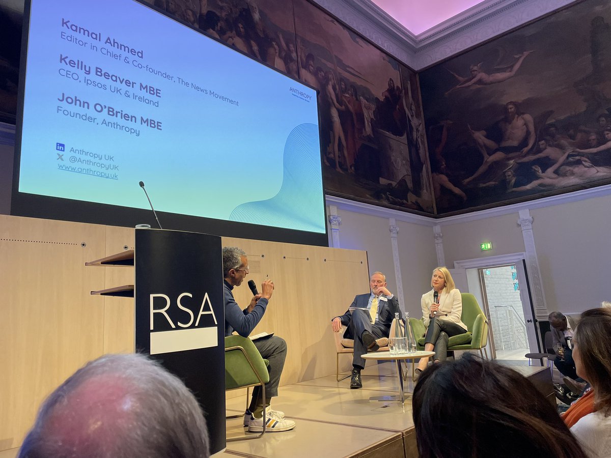 Huge privilege to be at a gathering of Anthropists at the @theRSAorg tonight.  Charitable leader's faith in politics is at a low. I know that I, for one, often fall in to the trap of hoping that politicians will find the solutions, write a cheque etc.  @AnthropyUK 1/2