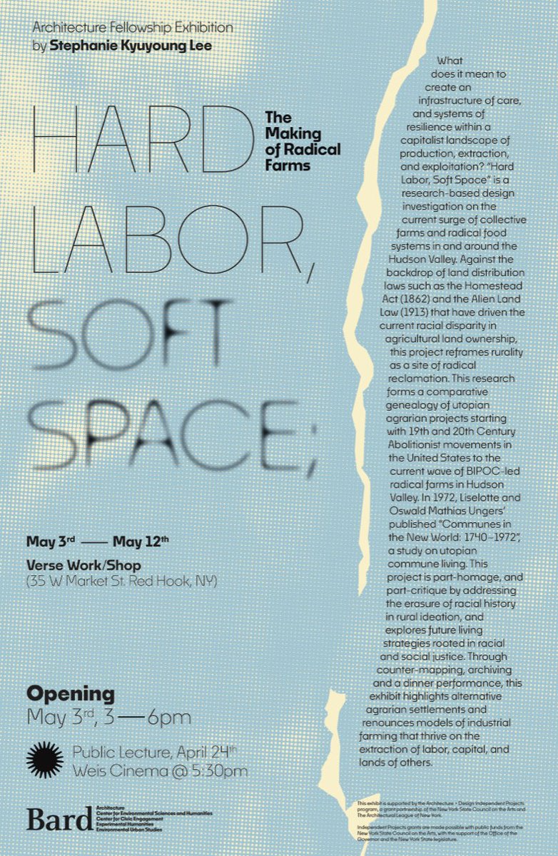 Bard Architecture (@bardarch) on Twitter photo 🎉News🎉
Our inaugural Architecture Fellow, Stephanie Lee, will present the result of her 2 years here <a href="/BardCollege/">Bard College</a> this coming Wednesday evening, April 24th.
The talk will be followed by the opening of her exhibition next Friday, May 3 from 3-6pm, at Verse Work/Shop in Red Hook 🎉News🎉
Our inaugural Architecture Fellow, Stephanie Lee, will present the result of her 2 years here <a href="/BardCollege/">Bard College</a> this coming Wednesday evening, April 24th.
The talk will be followed by the opening of her exhibition next Friday, May 3 from 3-6pm, at Verse Work/Shop in Red Hook