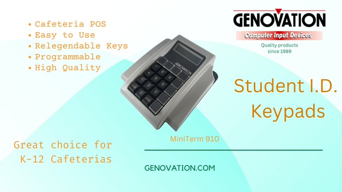 Tried and True, the 910 is still available and still Rocks! #Genovation Pin Pads. Many Models! Preferred Choice Nationwide. Genovation.com #barcodescanner #edutech #pinpad #schoollunch #POS #SNA #Superintendents #EdTech #K12 #education #cafeteria #pointofsale