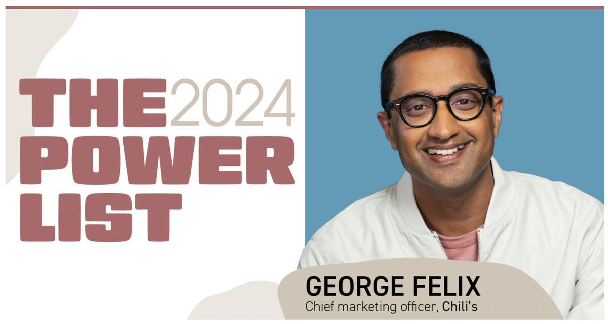 George Felix, chief marketing officer for @chilis, aims to meet customer where they are. nrn.com/people/george-… <--- A look at the @NRNOnline Power List 2024