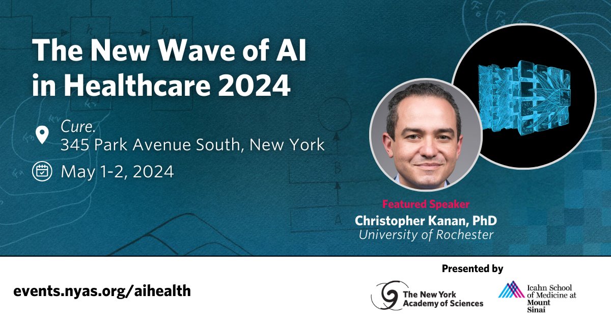 Join Featured Speaker, Christopher Kanan, for 'Challenges and Opportunities in Medical AI' this May at The New Wave of AI in Healthcare, brought to you in collaboration with the @AIHealthMtSinai. Register today bit.nyas.org/48Xes2G #NewWaveAIHealth