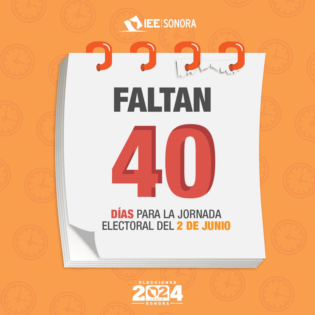 ¡Faltan 40días para la jornada electoral! 🗳️ Recuerda que con cada voto se construye la democracia.

#VotarSíImporta #EleccionesSonora2024