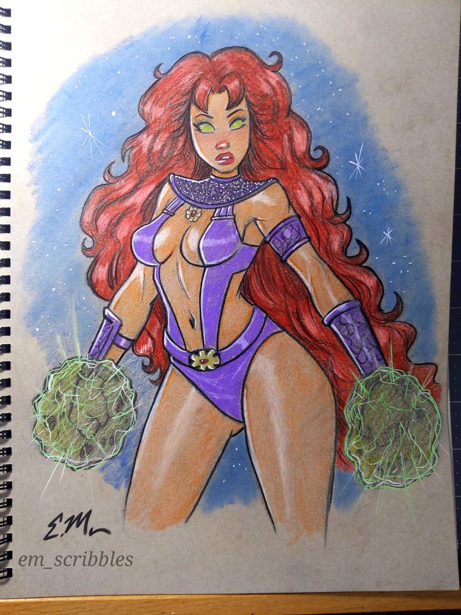 (DM for details) Sketch of #Starfire done with colored pencils on 9 x 12 toned paper. 
.
.
.
#traditionalart #teentitans #dccomics #coloredpencils
