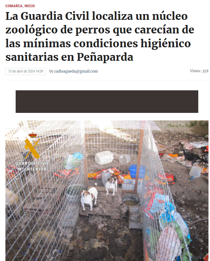 Guardias Civiles del SEPRONA localizan núcleo zoológico de perros en #Peñaparda, #Salamanca, sin condiciones higiénico-sanitarias. 15 perros hallados en perreras de mallazo metálico, conviviendo entre excrementos y agua sucia en bidones peligrosos. europapress.es/castilla-y-leo…