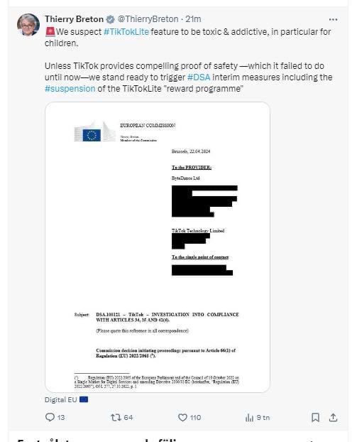 EU drar igång censurmaskinen enligt DSA och amerikansk förlaga för att ”skydda barnen”. lamna.eu/rosta-klaus-fo… #swexit