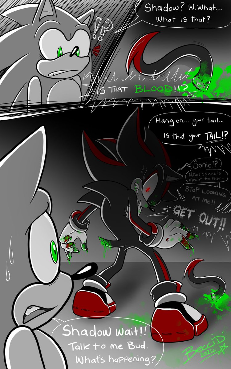 I have a head canon... Shadow has been secretly docking his own tail for years. But...it just keeps growing back. So, have a short comic!!

Warning for 👽 blood  [Page 1/2]
   
#Shadow #sonic #hedgehog #blackarms #sonadow #sonicfanart #comic