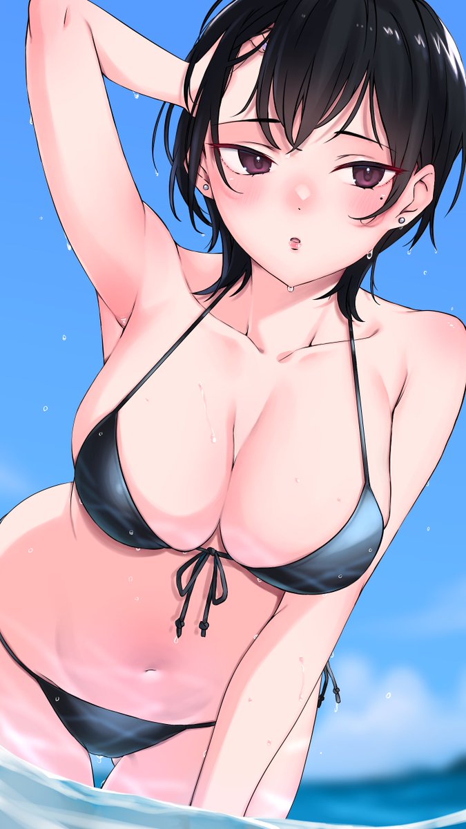 「最近暑くなってきたのでしっとりした水着のお姉さんを描きました。涼感。 」|ラーメン仙人のイラスト