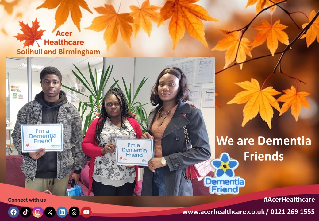 Dementia Friends 💙
Thank you Staffs for becoming Dementia Friends and for raising awareness for those living with dementia.
#dementia #dementiafriends #Care #homecare #liveincare #AcerHealthcare #birmingham #solihull