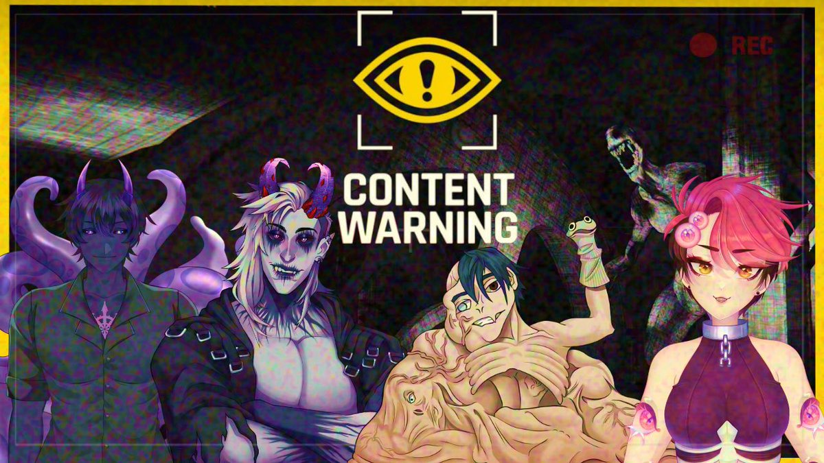 Join me at 7pm cst where I’ll be playing #contentwarning with my fellow horrific creatures! I’ll be joined with @TolkhTV @NightmareNexus & @wishipow! #Vtuber #VtubersUprising #VTuberEN #horror