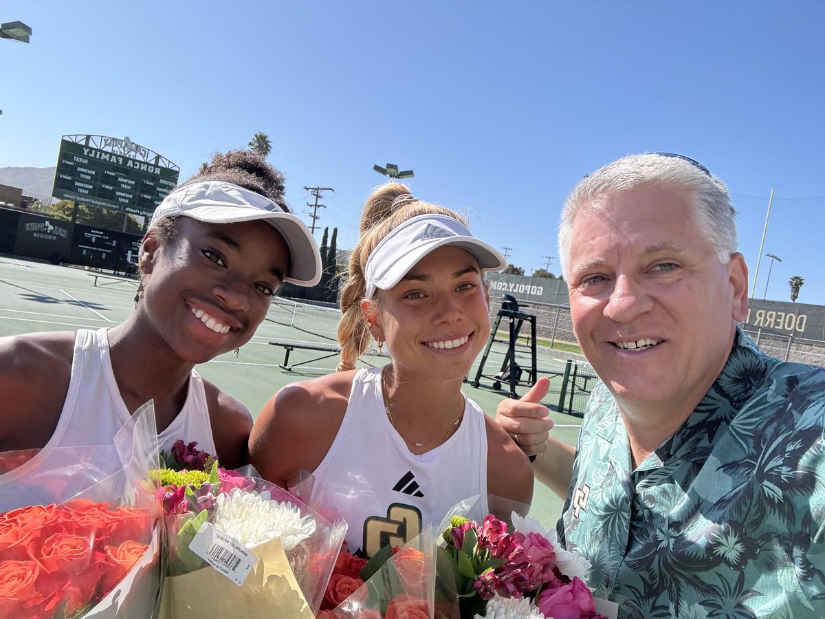 Congratulations to our @CalPolyWTennis seniors - Delanie Dunkle and Melissa LaMette! #GoMustangs