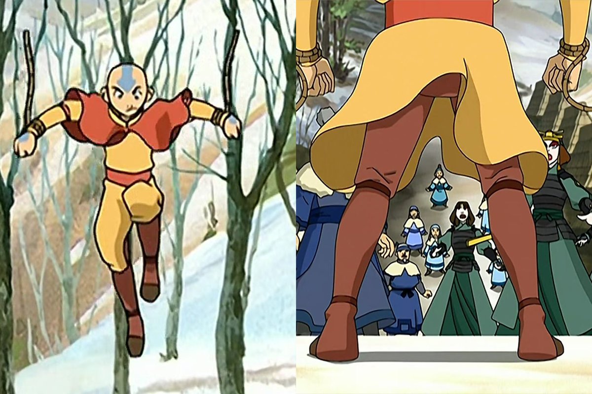 According to Avatar Extras, the orange shawl and the leg draping that young Airbenders wear act as a parachuting mechanism to help catch air while they are falling.