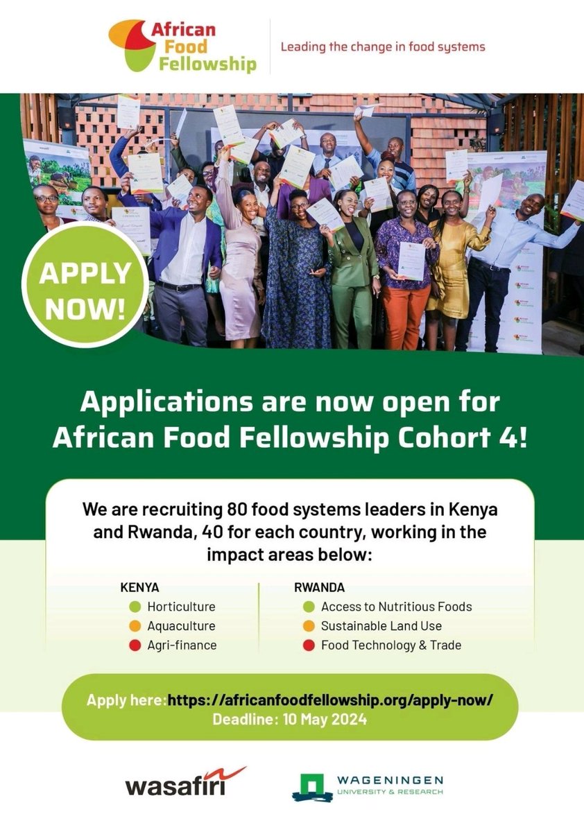 The @_AfricanFood is recruiting its fourth cohorts of #FoodSystems leader in #Rwanda. If you are a food system leader working in this areas of Food Tech, Trade Access to Nutritious Foods, and Sustainable Land Use, you are invited to join this impact network committed to food #ST!