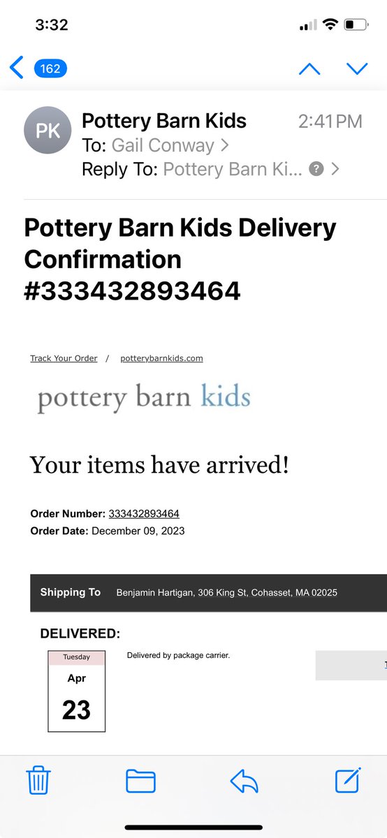 ⁦<a href="/potterybarn/">Pottery Barn</a>⁩ ordered this chair on Dec. 9th and just received it on April 22nd 2024! How can I return it! #shouldnottake 41/2 months!