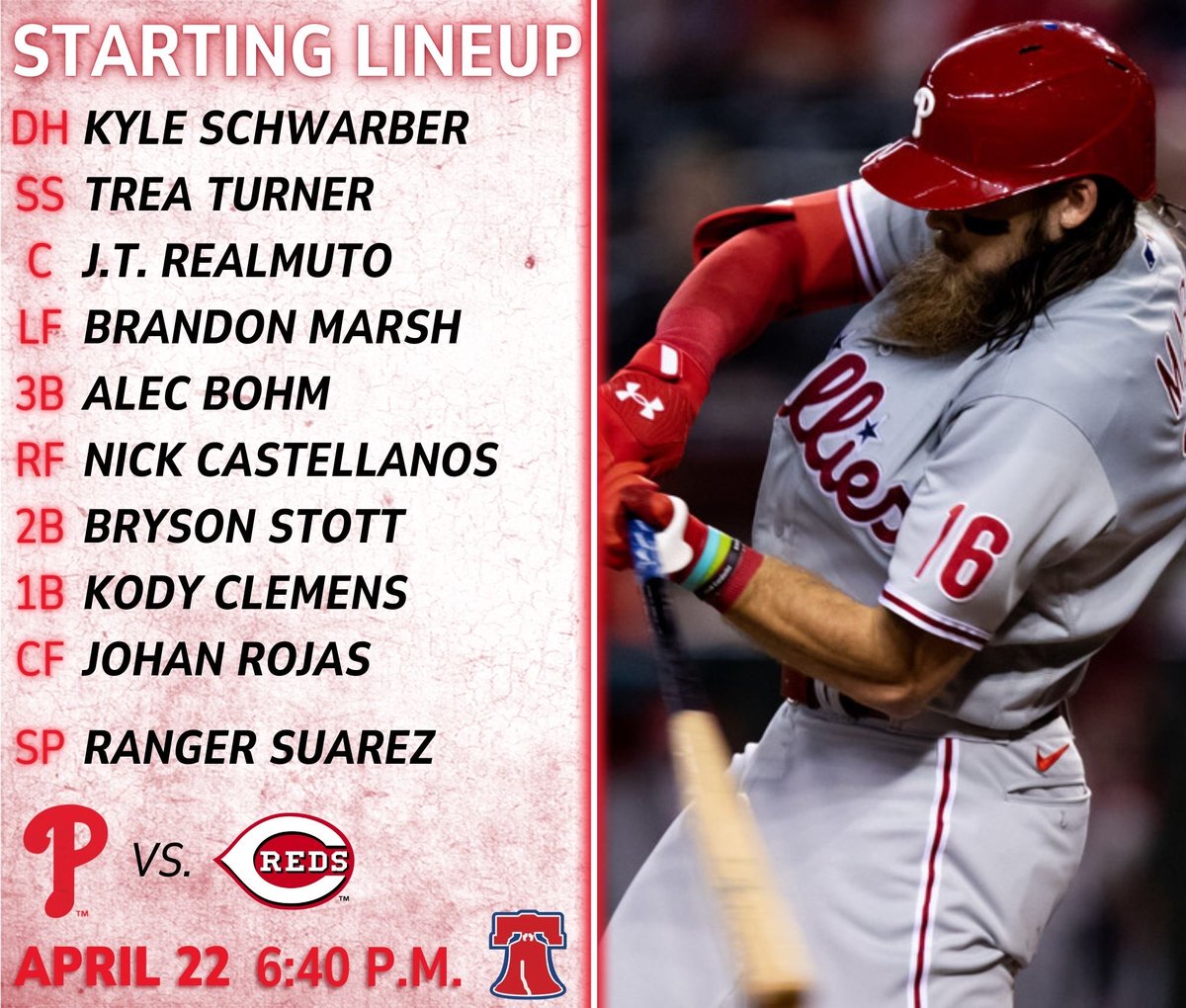 Kicking off the road trip with a new-look lineup. 📺: NBC Sports Philly 📻: 94 WIP 📝: philliesnation.com