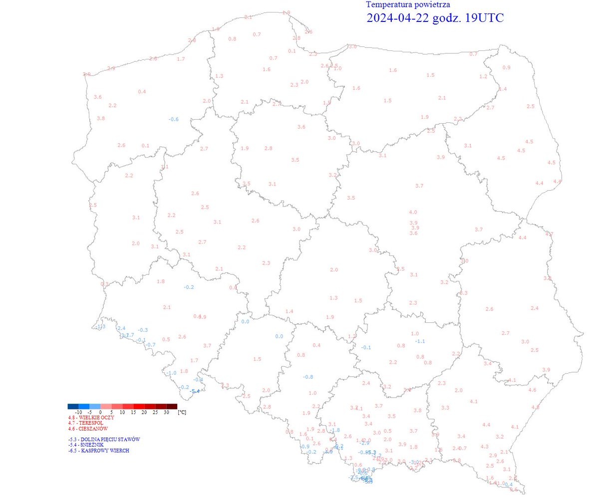 Na zachodzie i południu Polski, w wielu miejscach, temperatura powietrza spadła do ok. 0°C i do godzin rannych nadal będzie się stopniowo obniżać, lokalnie do ok. -3°C, przy gruncie do ok. -5°C. #IMGW