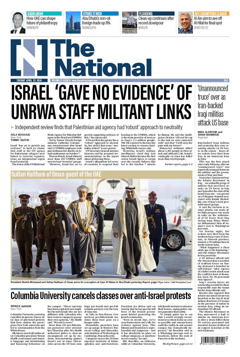 The National 🇦🇪: Israel ‘gave no evidence’ of UNRWA staff militant links. #Israel #Gaza #TomorrowsPapersToday #UNRWA #GazaFamine