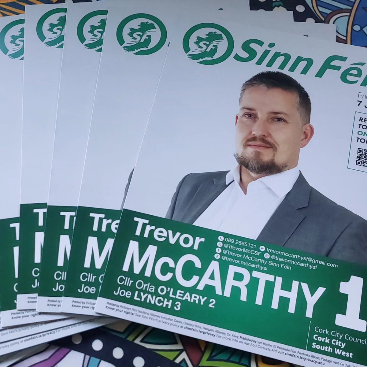 I was delighted to receive my election tri-folds today! 

This literature gives more information on what I will bring as a councillor for Cork City SW.

Vote Trevor McCarthy No.1 on June 7th!

#Trevormccarthysf #SinnFéin #Cork #Timeforchange #le24